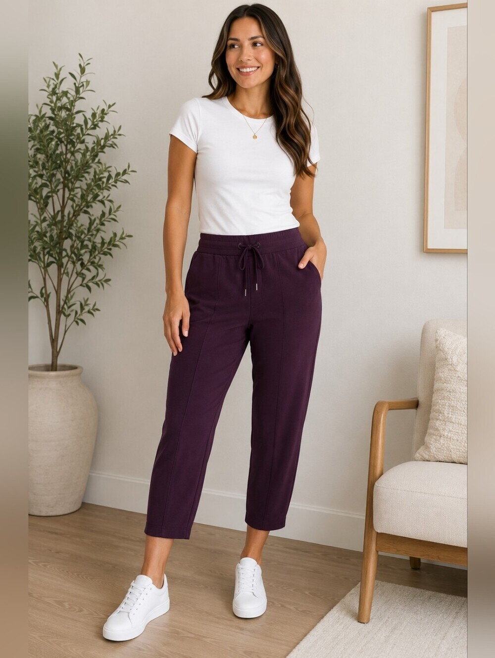 Northern Reflections Plum Drawstring Ankle Pants